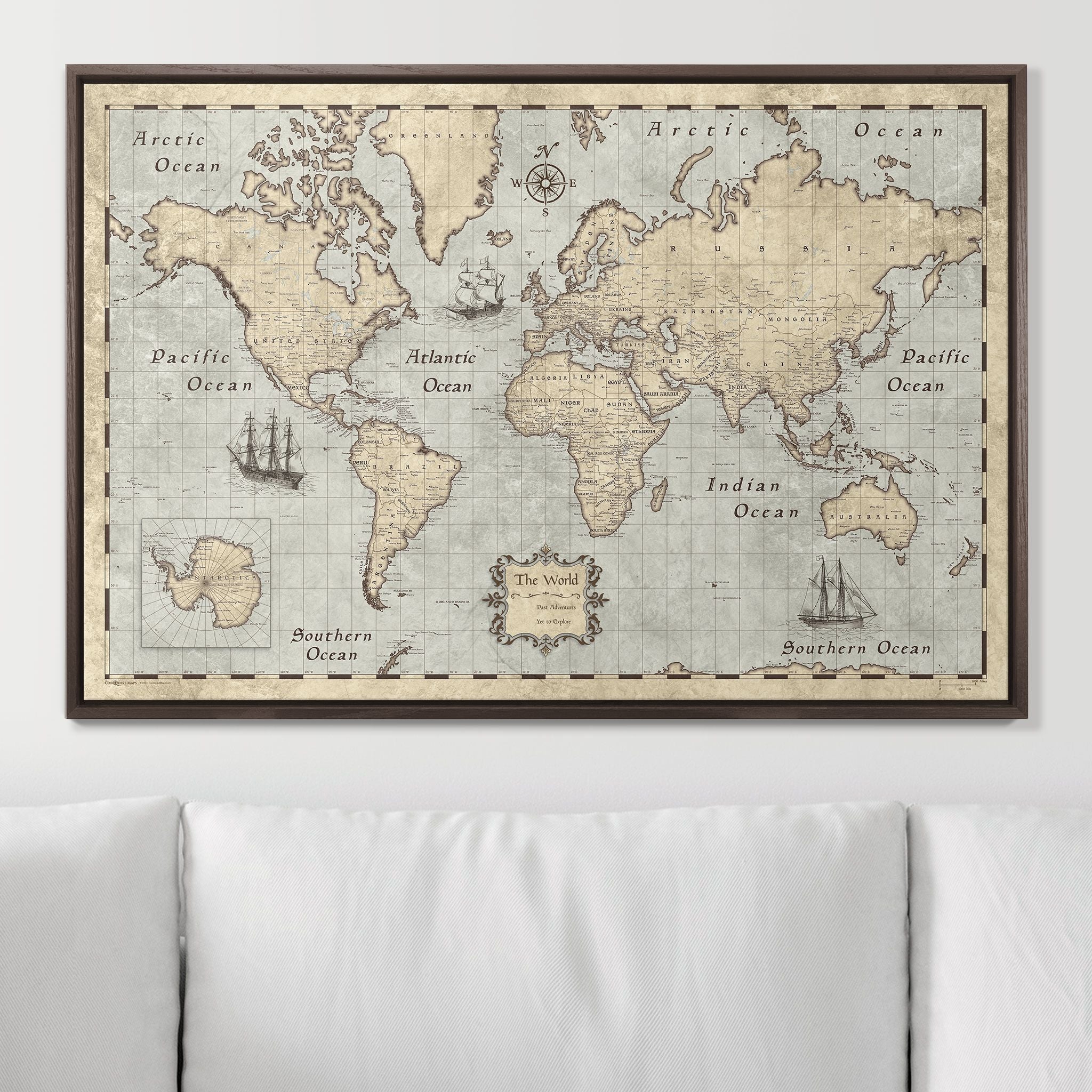 Push Pin World Map Pin Board - Rustic Vintage - Pins Included! - Liberty Flag & Specialty