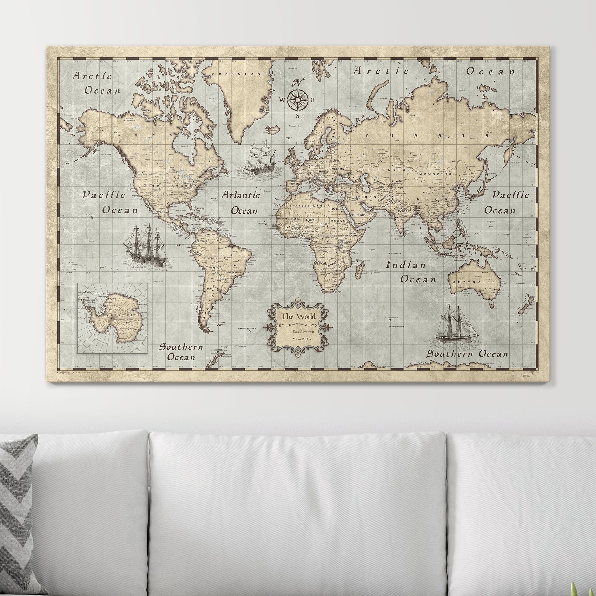 Push Pin World Map Pin Board - Rustic Vintage - Pins Included! - Liberty Flag & Specialty