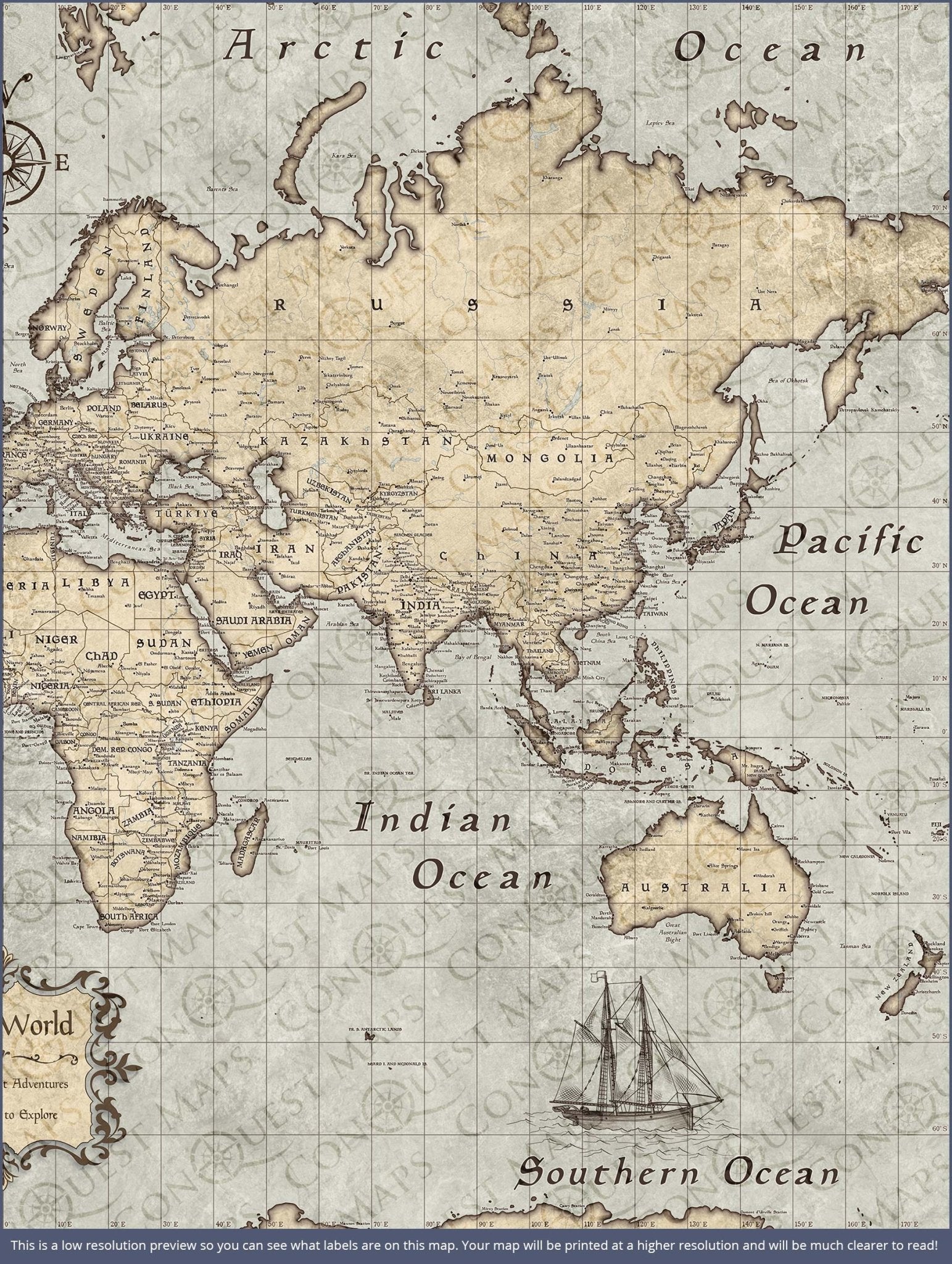 Push Pin World Map Pin Board - Rustic Vintage - Pins Included! - Liberty Flag & Specialty