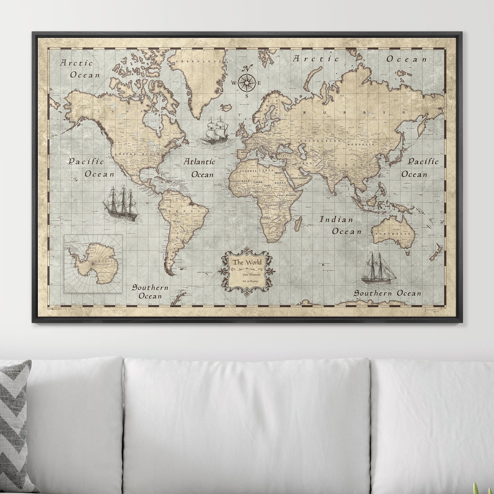 Push Pin World Map Pin Board - Rustic Vintage - Pins Included! - Liberty Flag & Specialty