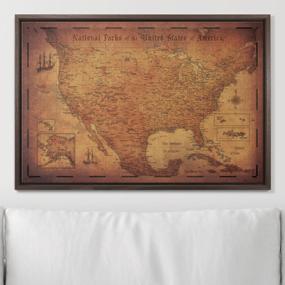 Push Pin National Parks Map - Golden Aged - Pins Included! - Liberty Flag & Specialty