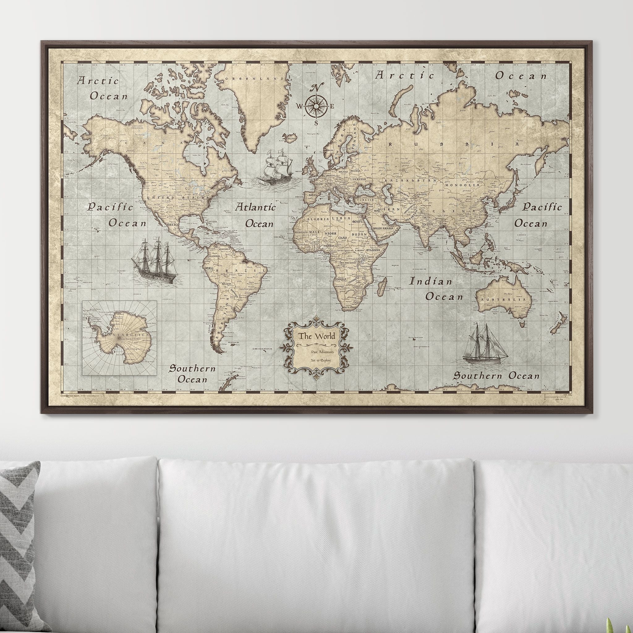 Push Pin World Map Pin Board - Rustic Vintage - Pins Included! - Liberty Flag & Specialty
