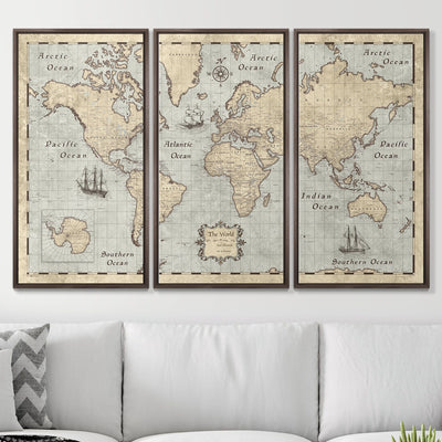 Push Pin World Map Pin Board - Rustic Vintage - Pins Included! - Liberty Flag & Specialty