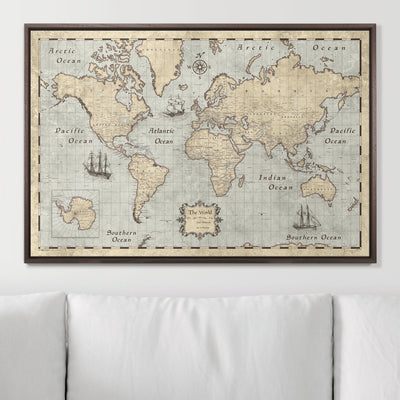 Push Pin World Map Pin Board - Rustic Vintage - Pins Included! - Liberty Flag & Specialty