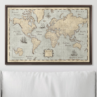 Push Pin World Map Pin Board - Rustic Vintage - Pins Included! - Liberty Flag & Specialty