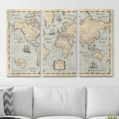 Push Pin World Map Pin Board - Rustic Vintage - Pins Included! - Liberty Flag & Specialty