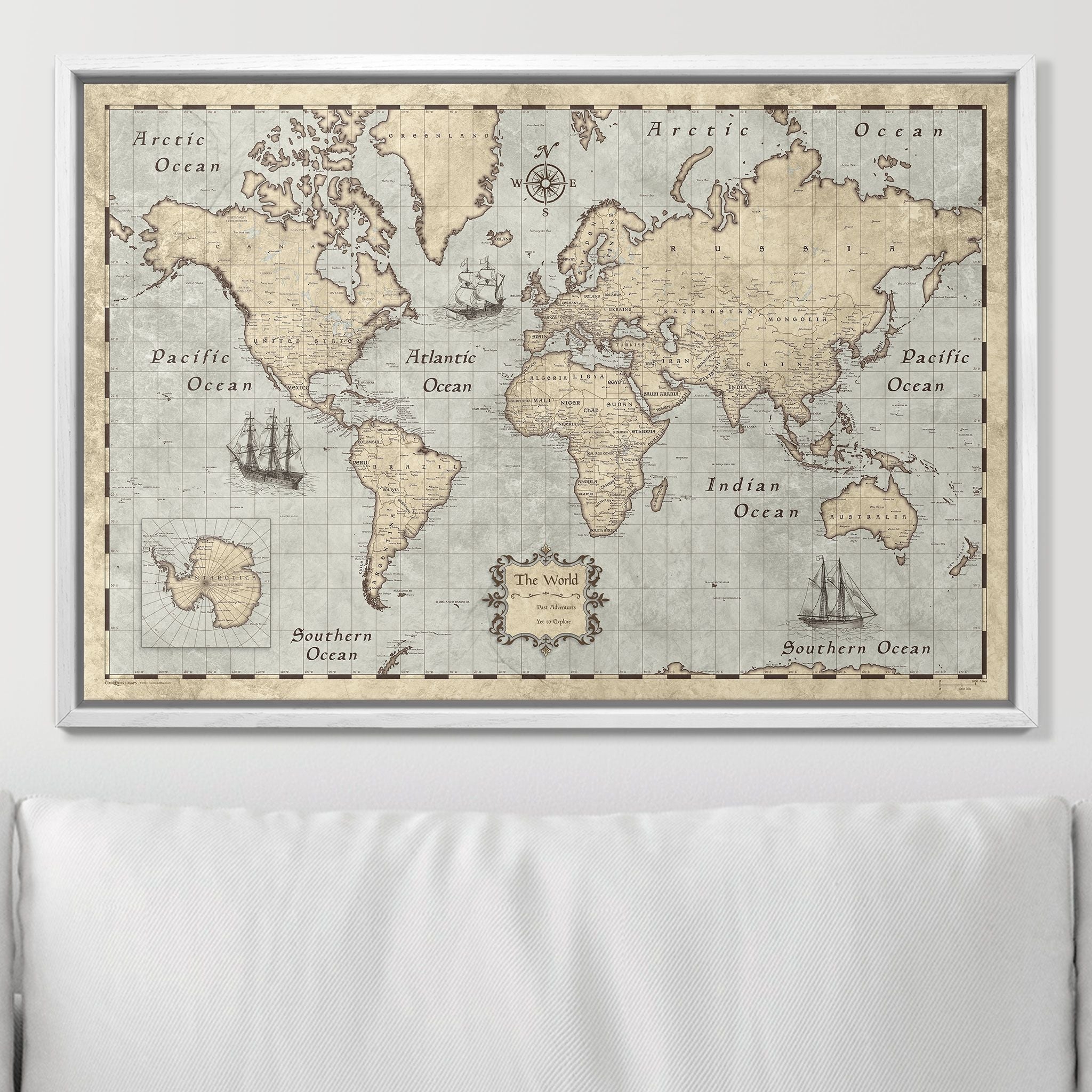 Push Pin World Map Pin Board - Rustic Vintage - Pins Included! - Liberty Flag & Specialty
