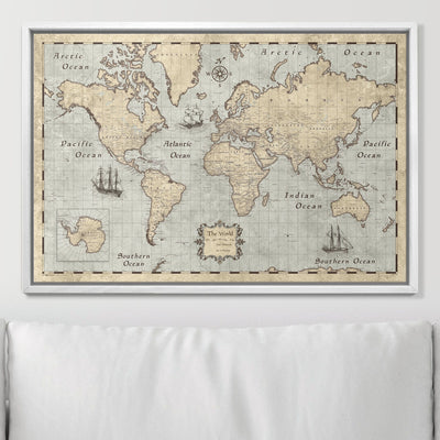 Push Pin World Map Pin Board - Rustic Vintage - Pins Included! - Liberty Flag & Specialty