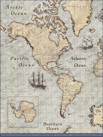 Push Pin World Map Pin Board - Rustic Vintage - Pins Included! - Liberty Flag & Specialty