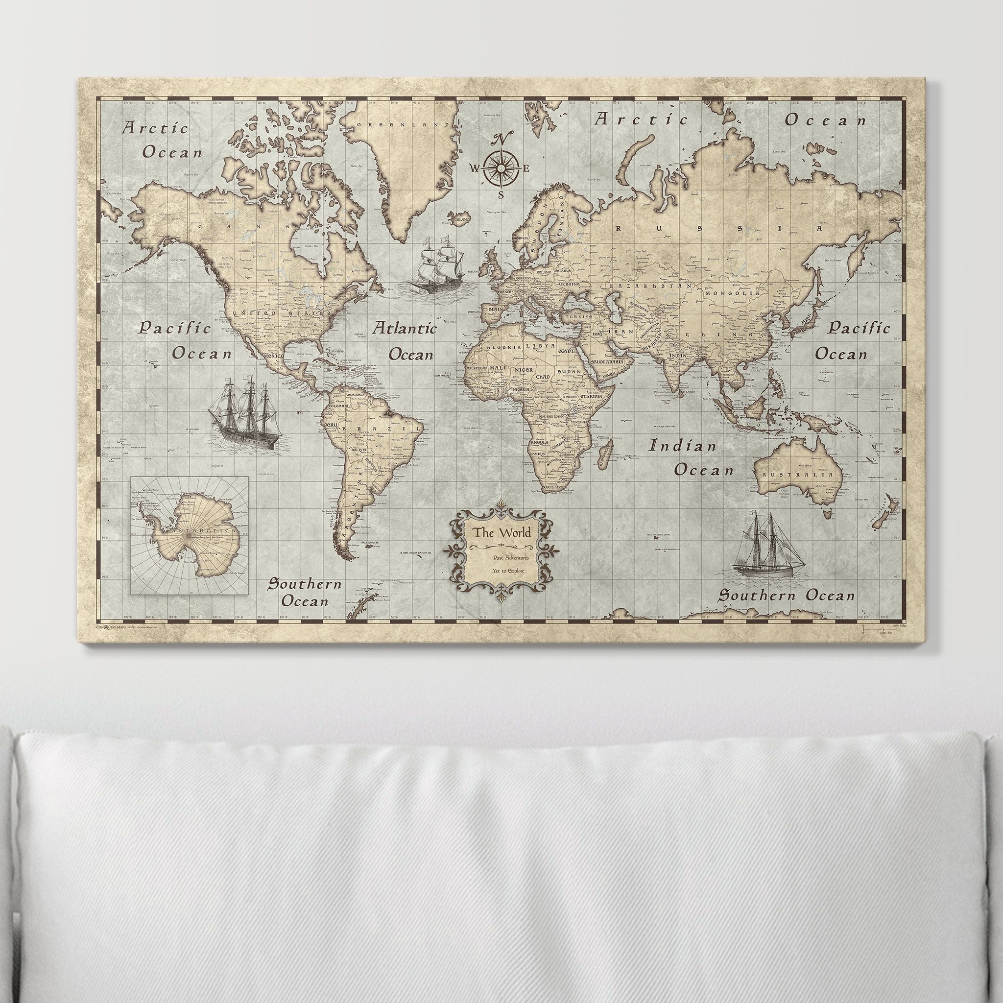 Push Pin World Map Pin Board - Rustic Vintage - Pins Included! - Liberty Flag & Specialty