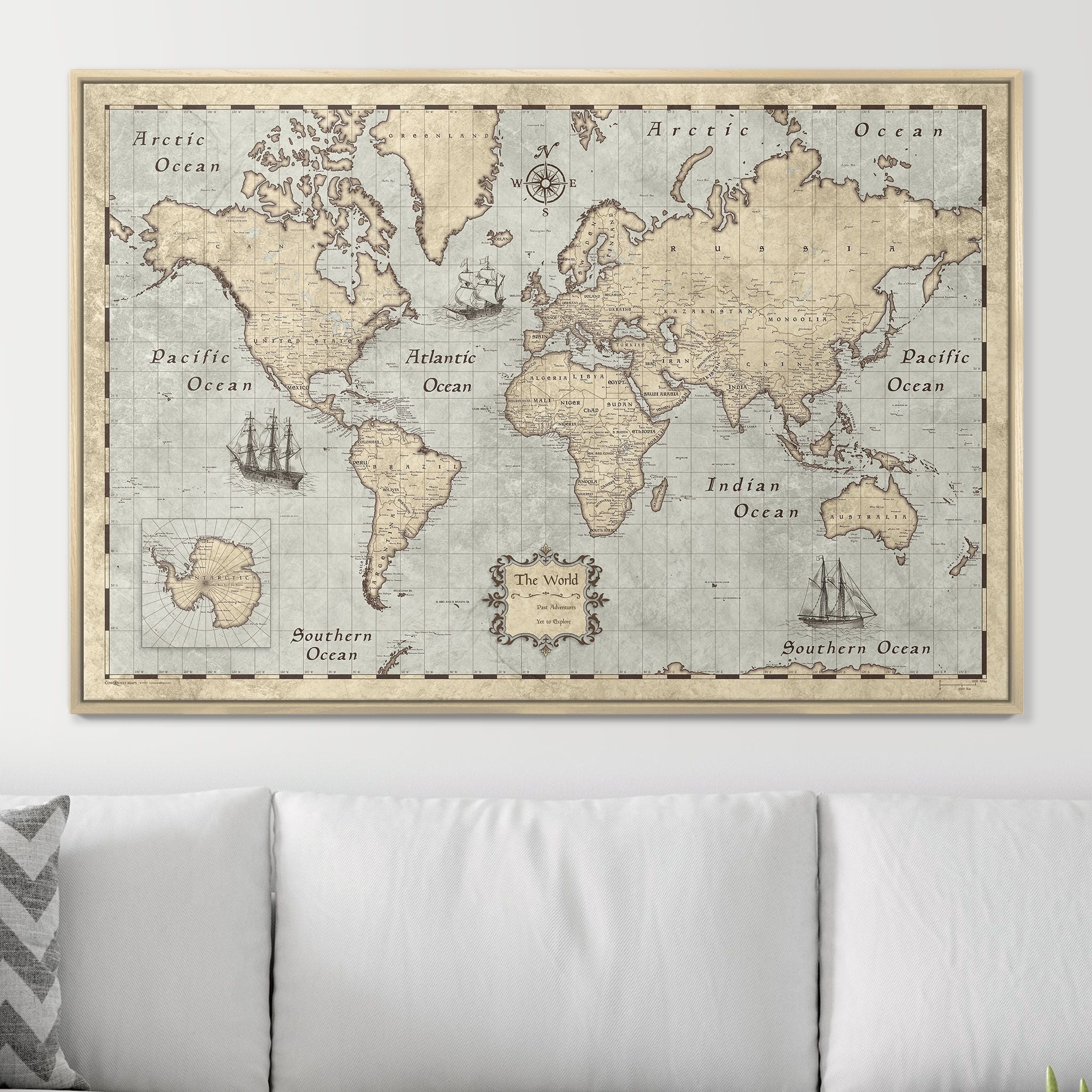 Push Pin World Map Pin Board - Rustic Vintage - Pins Included! - Liberty Flag & Specialty