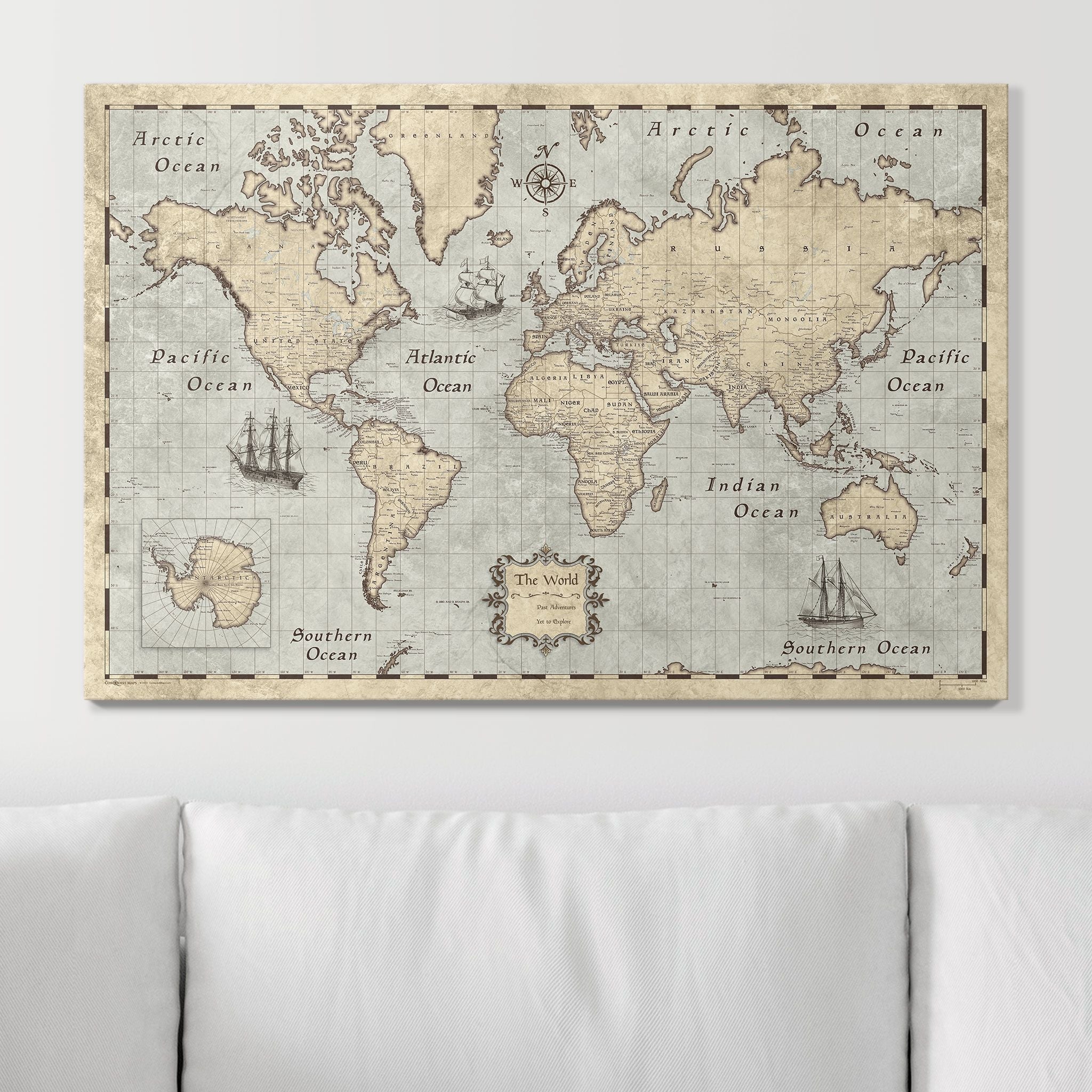 Push Pin World Map Pin Board - Rustic Vintage - Pins Included! - Liberty Flag & Specialty