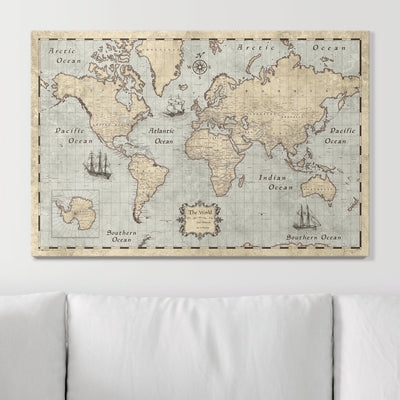 Push Pin World Map Pin Board - Rustic Vintage - Pins Included! - Liberty Flag & Specialty