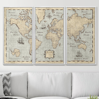 Push Pin World Map Pin Board - Rustic Vintage - Pins Included! - Liberty Flag & Specialty